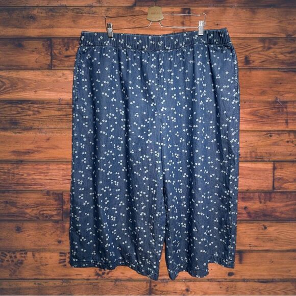Cato Daisy Print Wide Leg Cropped Denim Pants 22/24W - Picture 1 of 7